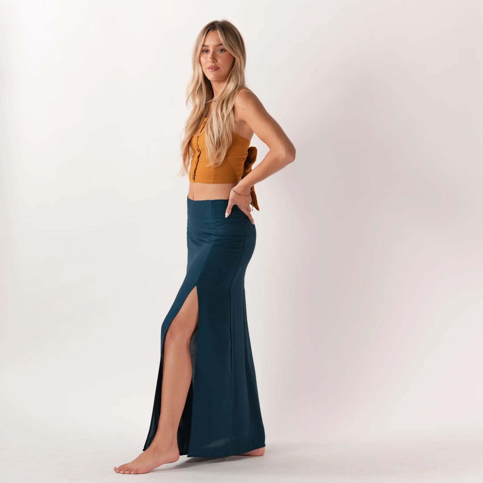 Deep Teal Maxi Skirt Opal Tides