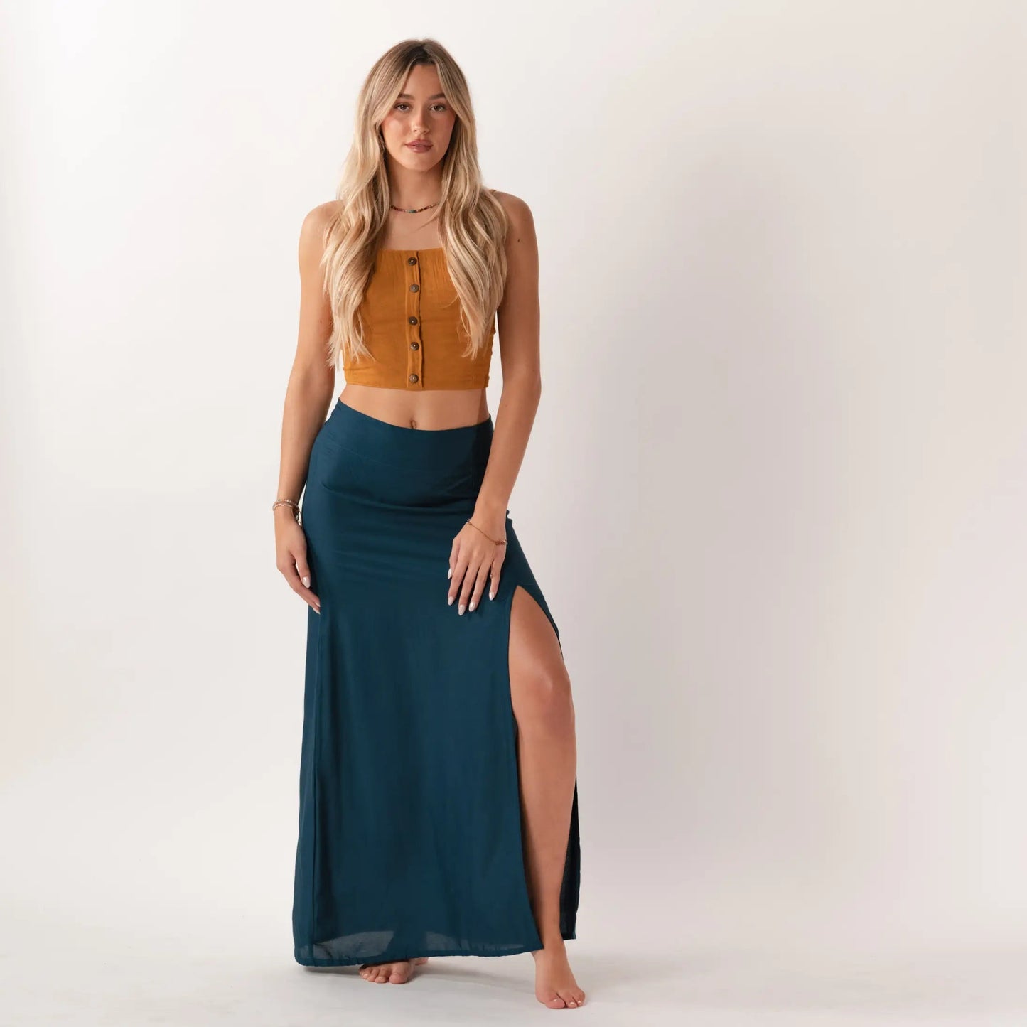 Deep Teal Maxi Skirt Opal Tides