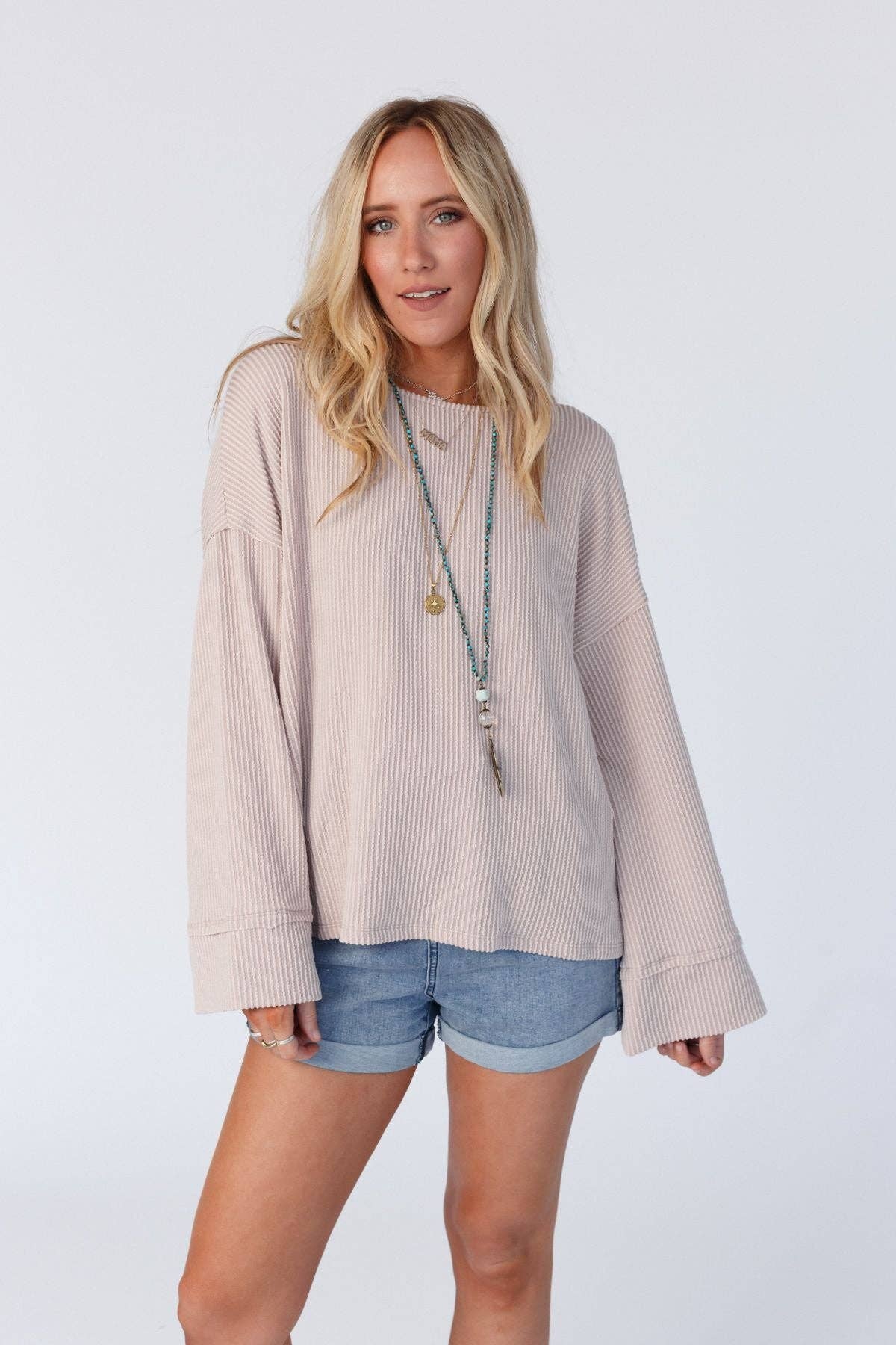 Love It Round Neckline Textured Top - Oat