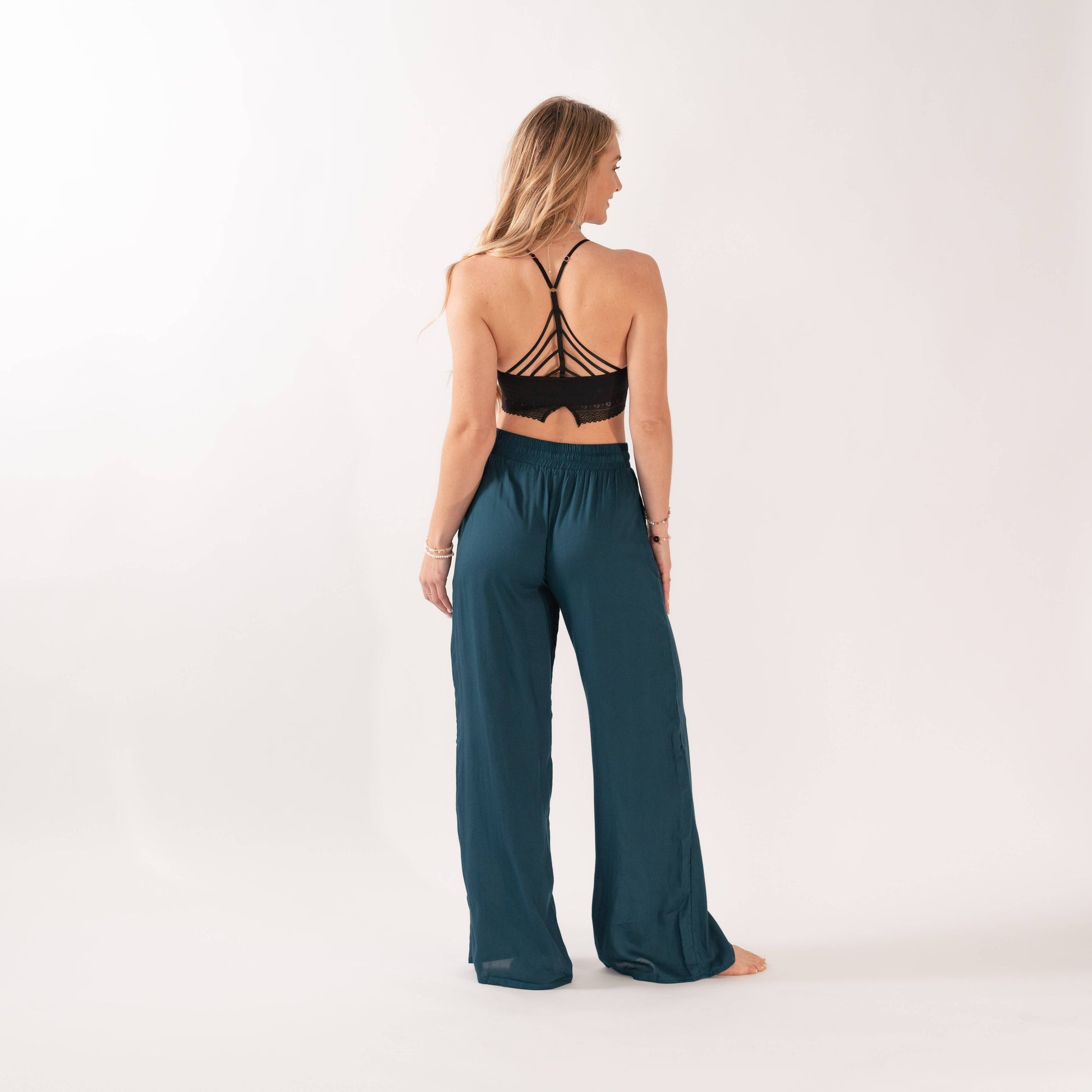 Deep Teal Wide Leg Drawstring Pants